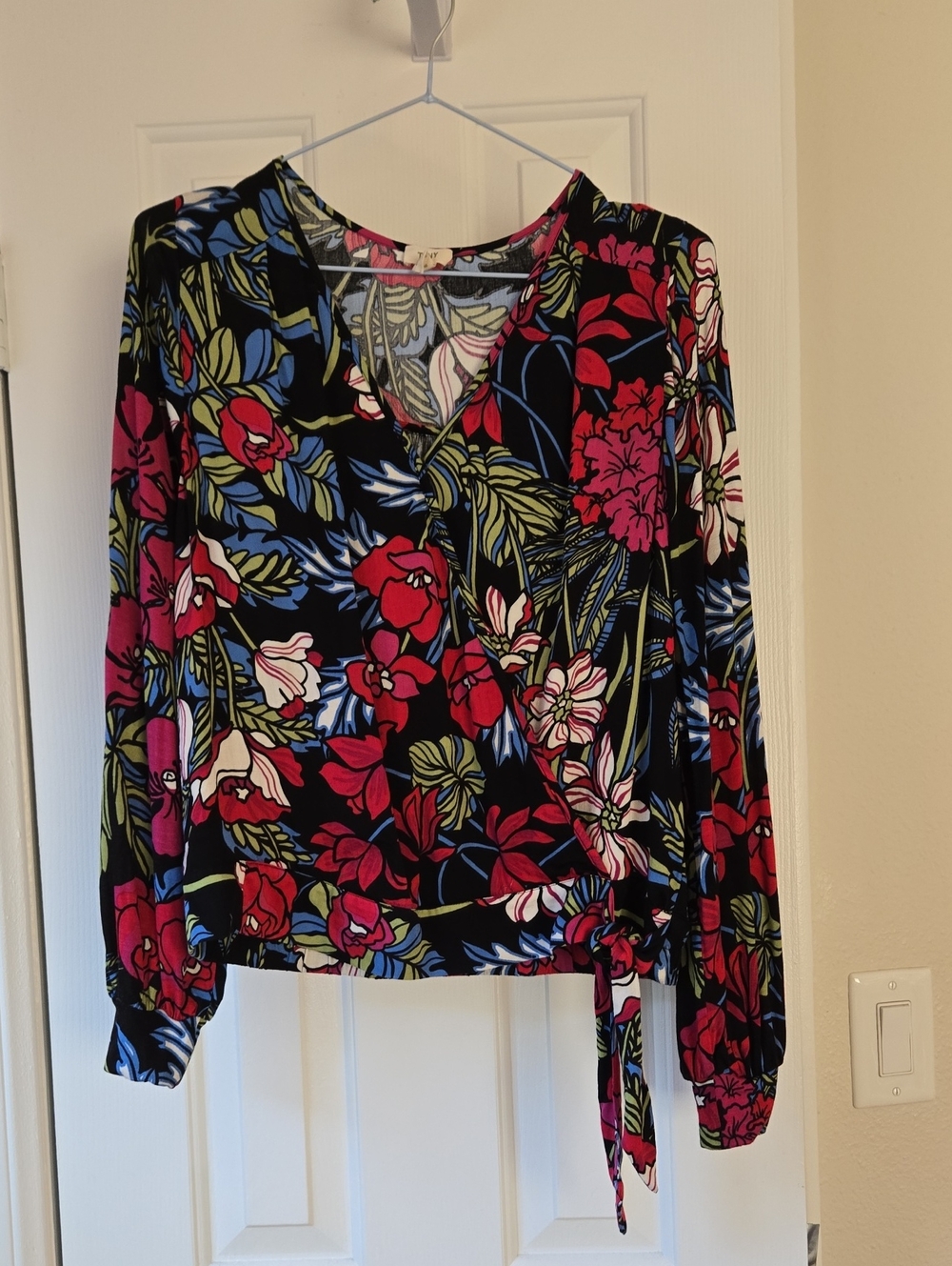 Tiny Floral Faux Wrap Blouse